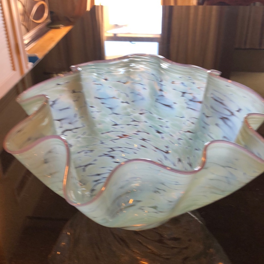 Large Aqua Glass Display Bowl
